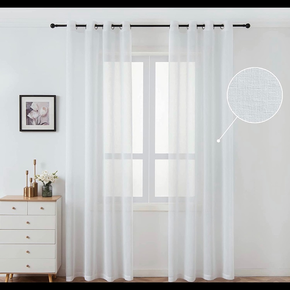 Sheer Curtains Faux Linen Eyelet Semi-Sheer Textured Voile Draperies Window
